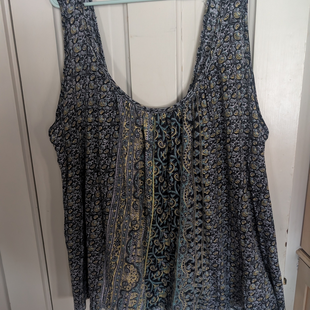 Free People Blue and Yellow Paisley Tank Top
